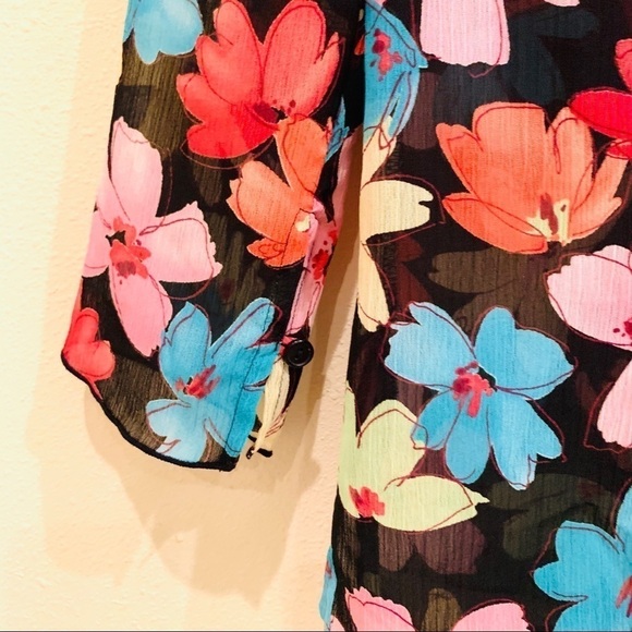 NOTATIONS Y2K sheer Flower button down blouse collars boho women’s size S - Picture 5 of 9
